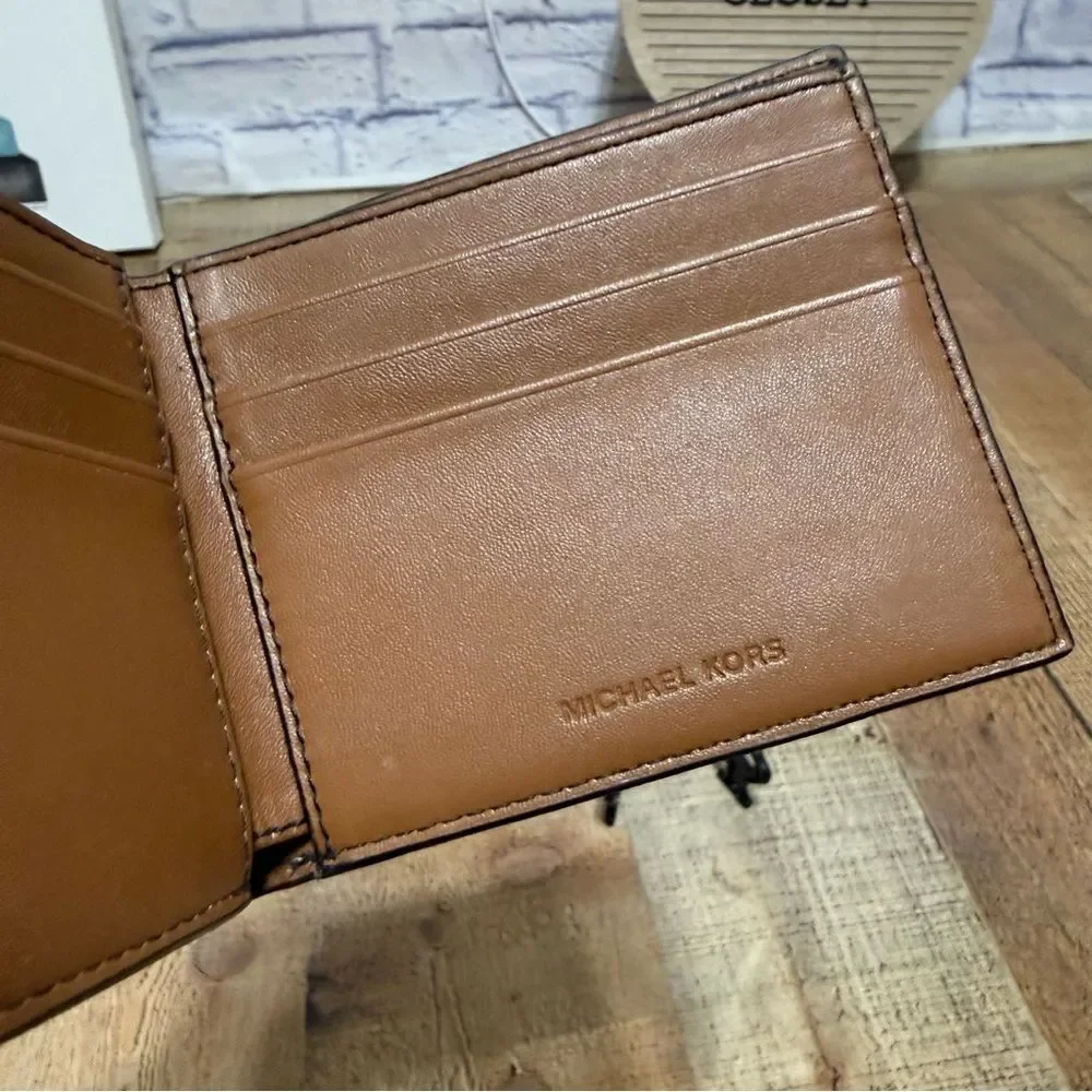 Michael Kors brown saffiano leather bifold wallet